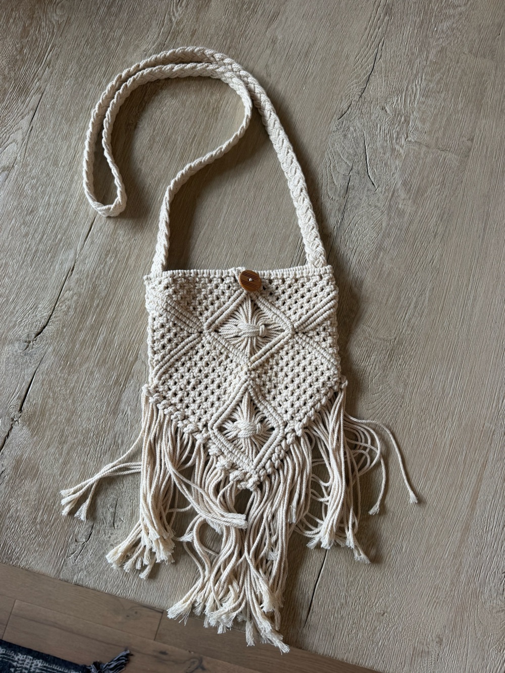 Cost Plus World Market Handwoven Macramé Fringe Bag - Cream
